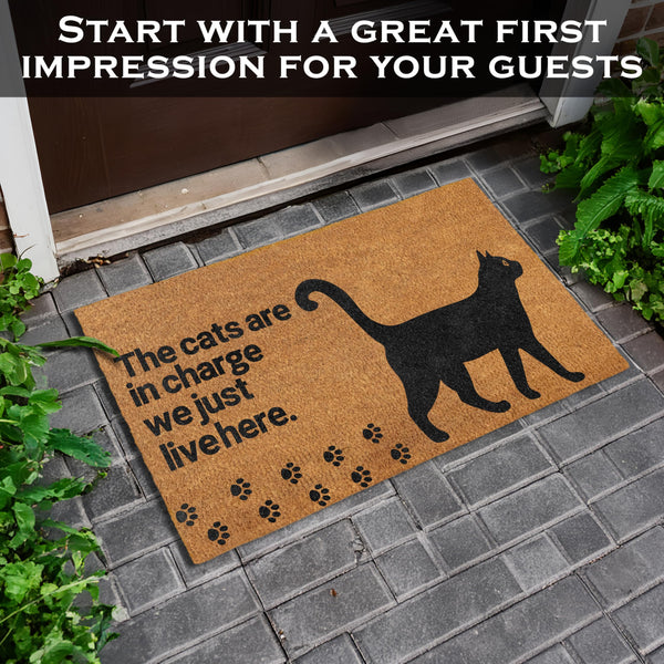 MAINEVENT The Cats Are in Charge Cat Coir Doormat 30x17 Inch, Cat-Lover Themed Doormats Coir