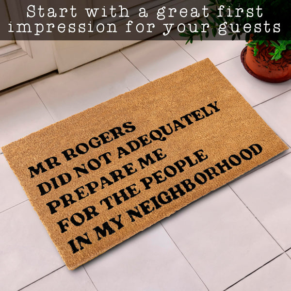 MAINEVENT Mr Rogers Funny Welcome Mat, 30x17 Inches, Brown