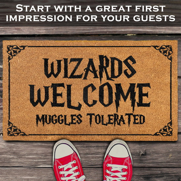 MAINEVENT Wizards Welcome Muggles Tolerated Potter Door Mat 30x17 Inch, Potter Doormat, Potter Welcome Mat, Potter Outdoor Decor, Funny Nerd