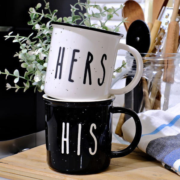 his hers couple ceramic mug campfire