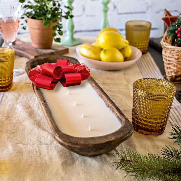 Wooden Dough Bowl Candle 20-inch Length