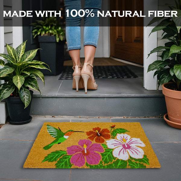 MAINEVENT Hummingbird Coir Door Mat 30x17 Inch Floral Summer Spring-themed Doormat, Rug