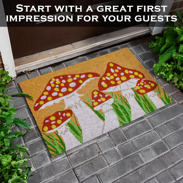 MAINEVENT Mushroom Spring Summer Coir Welcome Doormat 30x17 Inch