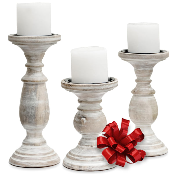 wooden candle holders pillar set of 3 rustic