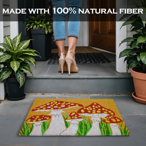 MAINEVENT Mushroom Spring Summer Coir Welcome Doormat 30x17 Inch