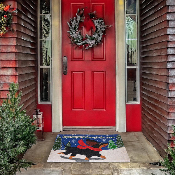 MAINEVENT Dachshund Through the Snow Door Mat 30x17 Inch, Dog Christmas Doormat, Dachshund Welcome Mat, Christmas Dog Doormat, Dachshund Doormat