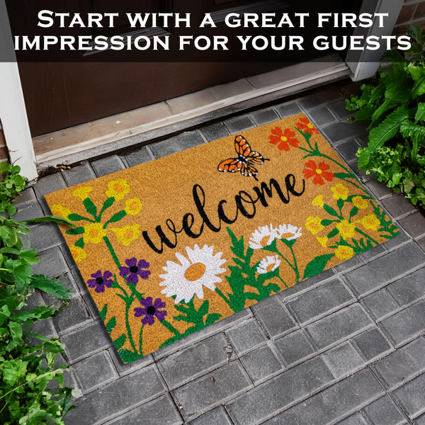 MAINEVENT Floral Design Coir Doormat 30x17 Inch Spring Flowers Garden Summer Mats