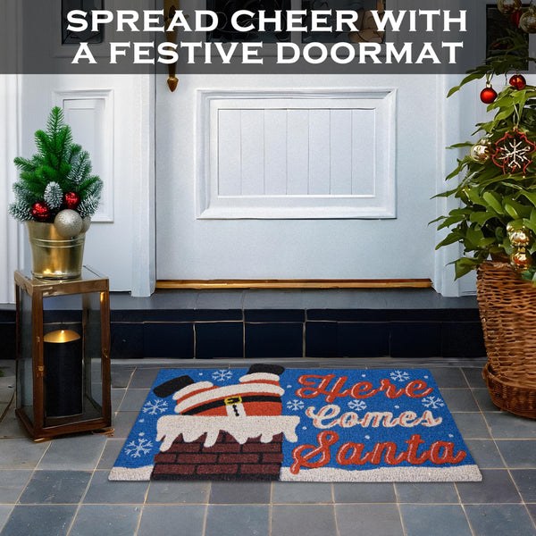 MAINEVENT Here Comes Santa Door Mat 30x17 Inch, Santa Doormat, Christmas Coir Door Mat Outdoor, Coir Christmas Doormat, Christmas Mat for Front Door