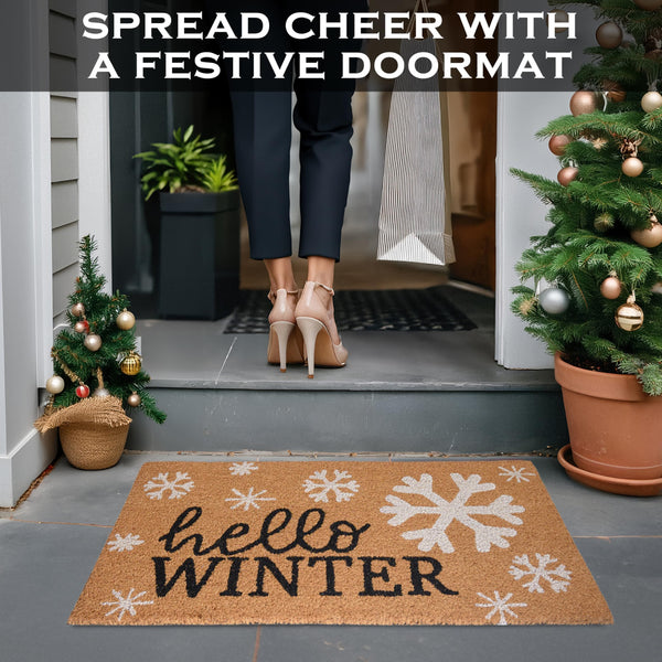 MAINEVENT Hello Winter Door Mat 30x17 Inch, Snowflake Door Mat Outdoor, Outdoor Winter Door Mat, Winter Floor Mat, Winter Front Door Mat, Snowflake