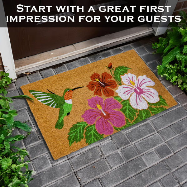 MAINEVENT Hummingbird Coir Door Mat 30x17 Inch Floral Summer Spring-themed Doormat, Rug