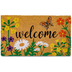 Floral Coir Doormat Outdoor 30x17 Inch Spring Flowers Garden Summer Mats