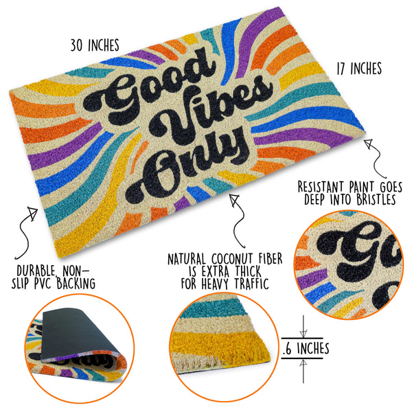 MAINEVENT Good Vibes Only Retro Coir Outdooor Mat 