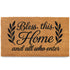 Doormat with 'Bless this Home and all who enter' text on a white background