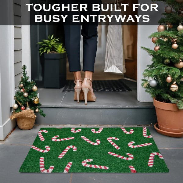 candy cane green coir door mat rug 