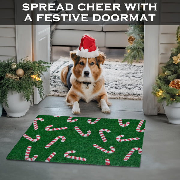 candy cane green coir door mat rug 