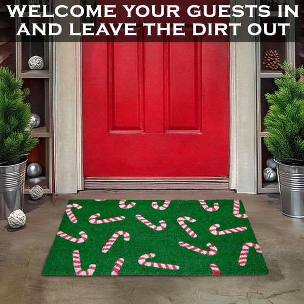 candy cane green coir door mat rug 