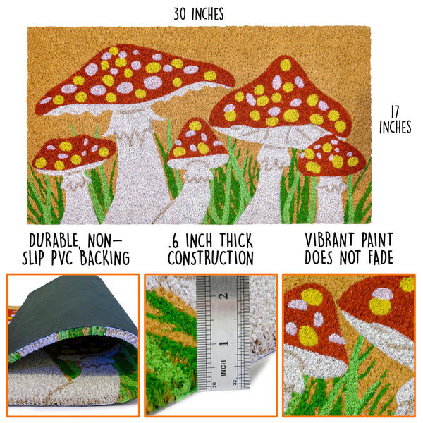 Mushroom Spring Summer Coir Welcome Doormat 30x17 Inch
