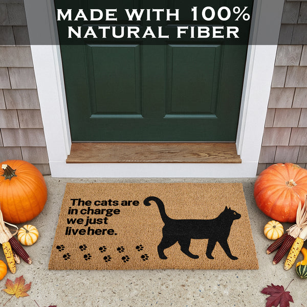 The Cats Are in Charge Coir Doormat Outdoor 30x17 Inch, Cat-Lover Themed Gift Decor