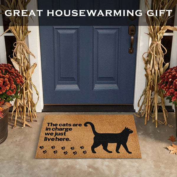 The Cats Are in Charge Coir Doormat Outdoor 30x17 Inch, Cat-Lover Themed Gift Decor