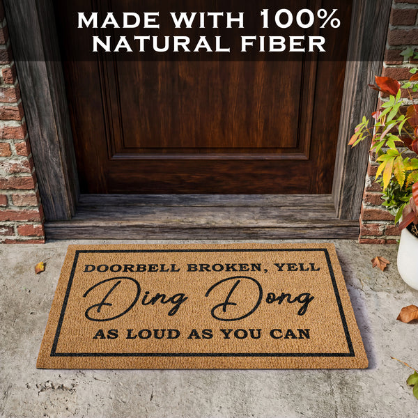 Ding Dong Doorbell Door Mat 30x17 Inch, Doorbell Broken Mat
