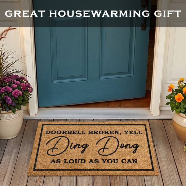 Ding Dong Doorbell Door Mat 30x17 Inch, Doorbell Broken Mat