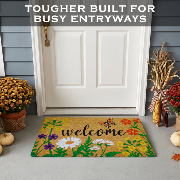 Floral Coir Doormat Outdoor 30x17 Inch Spring Flowers Garden Summer Mats