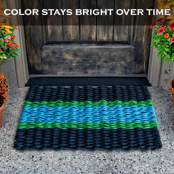 Lobster Rope Mat Aqua Stripe 30x17 Inch