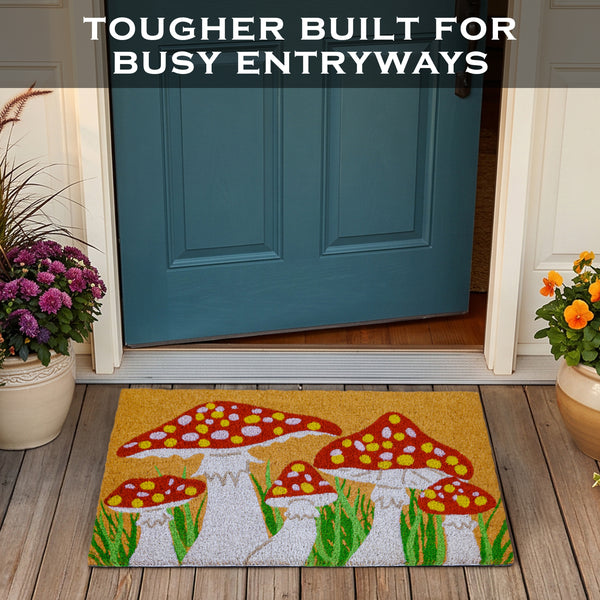 Mushroom Spring Summer Coir Welcome Doormat 30x17 Inch