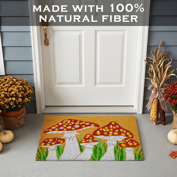 Mushroom Spring Summer Coir Welcome Doormat 30x17 Inch