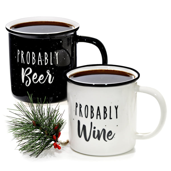 probably wine beer couple ceramic mug set campfire 
