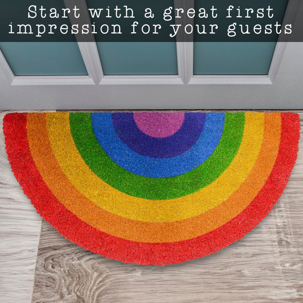 rainbow arc coir door mat outdoor rug 