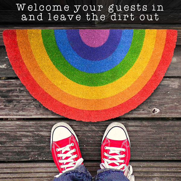 rainbow arc coir door mat outdoor rug 