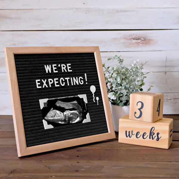 Little Hippo Black Felt Letter Board Sign 10x10 Inch with 690+ PRE-Cut  Letters - Rustic Wood Message Board with Letters and stand, Baby  Announcement