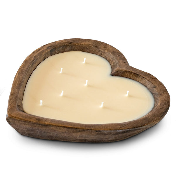 10 inches Wooden Dough Bowl Heart Waxed Candle