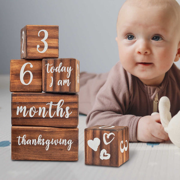 dark brown baby monthly milestone blocks baby age