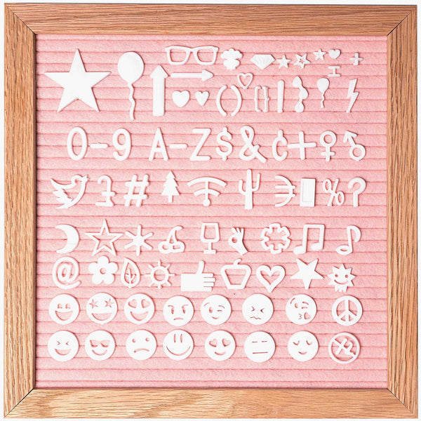 pink letter board with letters 10x10 inch oak frame