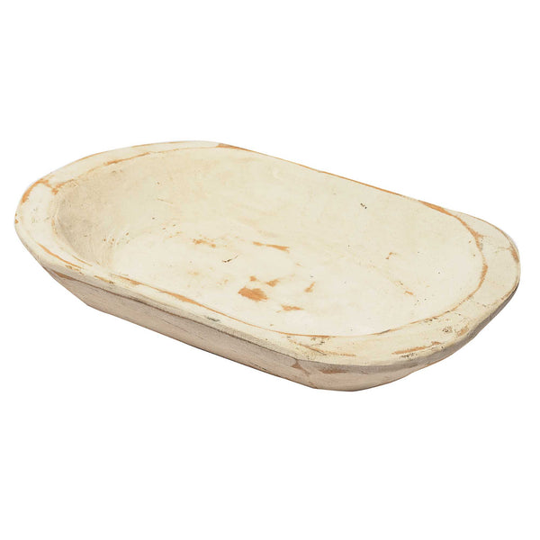 wooden dough bowl centerpiece 10x14 inch white