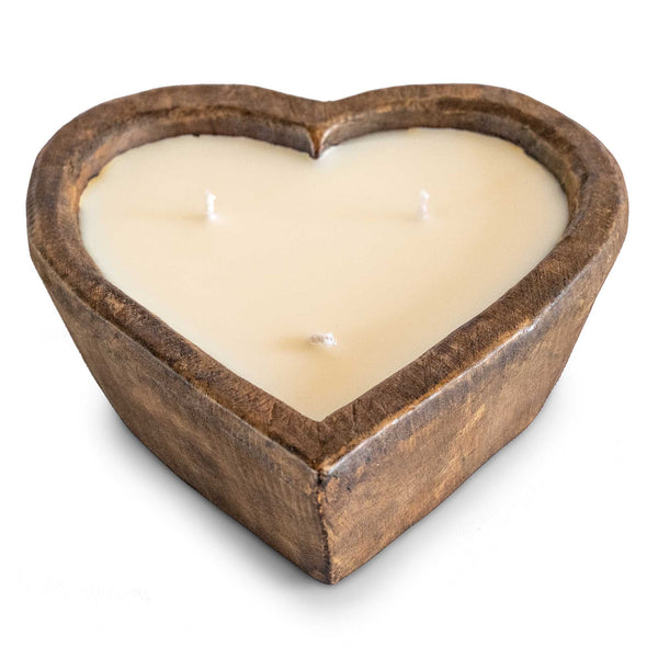 wooden dough bowl candles 6 inch heart waxed