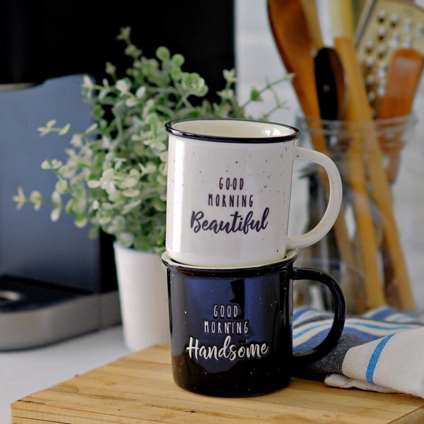good morning beautiful handsome coffee mug set of 2