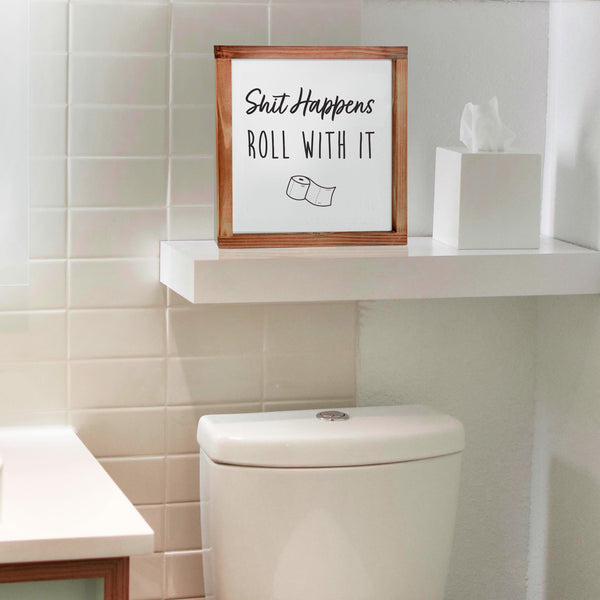 shit happens roll with it funny kitchen towel cotton 
