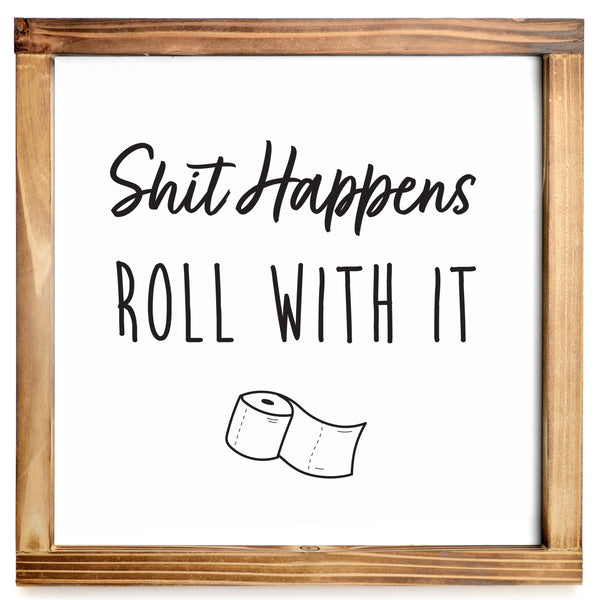 shit happens roll with it funny kitchen towel cotton 
