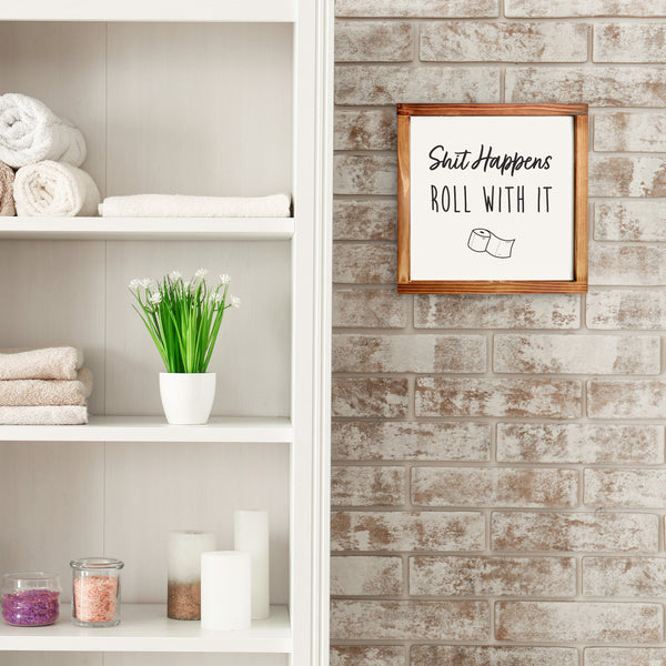 shit happens roll with it funny kitchen towel cotton 