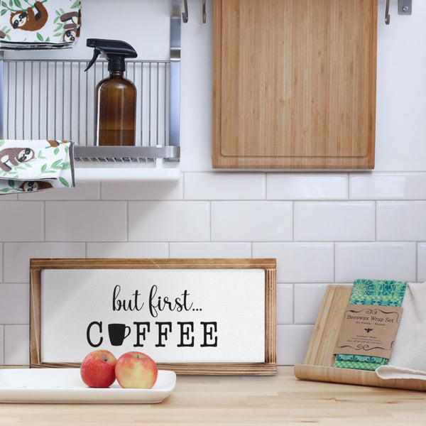 But First Coffee Sign - Modern Farmhouse Kitchen Sign 8x17