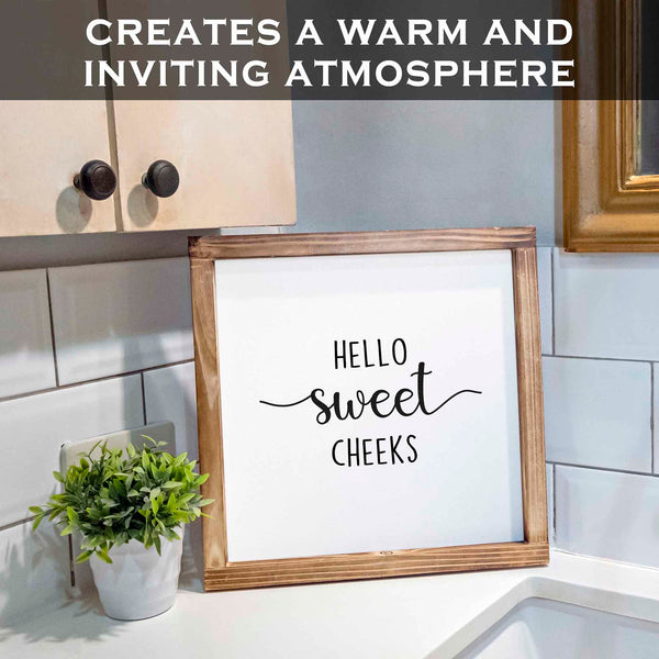 hello sweet cheeks bathroom sign framed 12x12 inch