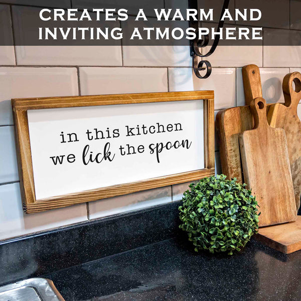 in this kitchen we lick the spoon sign 8x17 inch