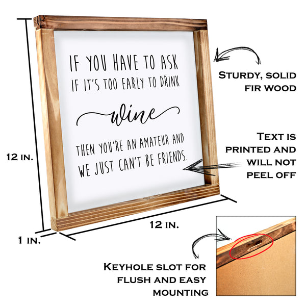 Wine Amateur Sign - Rustic Farmhouse Decor for the Home Sign 12x12 Inch