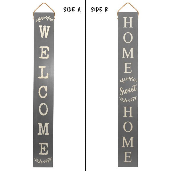 Tall Outdoor Welcome Sign For Porch (5 Ft) (Grey)