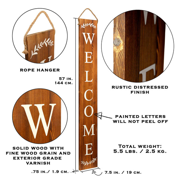 tall outdoor welcome sign front door 2 sided 5 ft brown