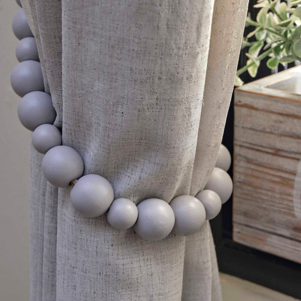 wood bead curtain tieback set of 2 gray