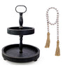 2 Tier Tray Black with Beads